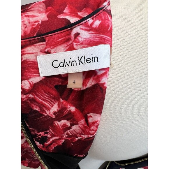 Calvin Klein womens Red Floral Black Bell Sleeve knee length Sheath Dress size 4 - Picture 6 of 11